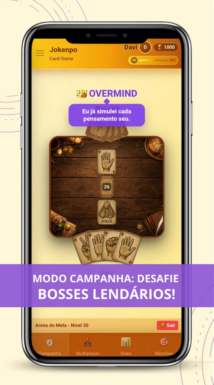 Tela com o t&iacute;tulo MODO CAMPANHA: DESAFIE BOSSES LEND&Aacute;RIOS